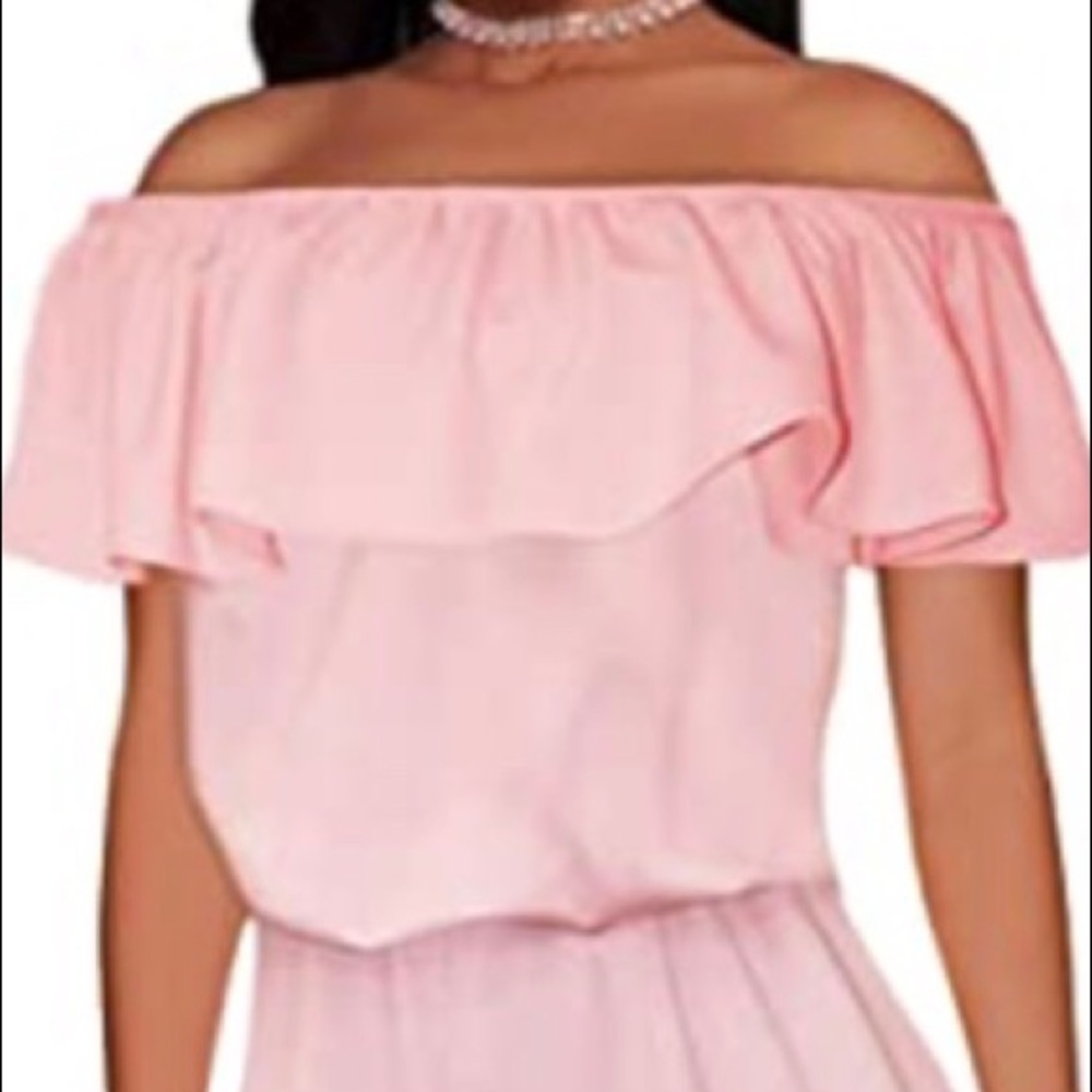 Pink Blush Off The Shoulders Elastic Waist Jumpsuit - Picture 2 of 10